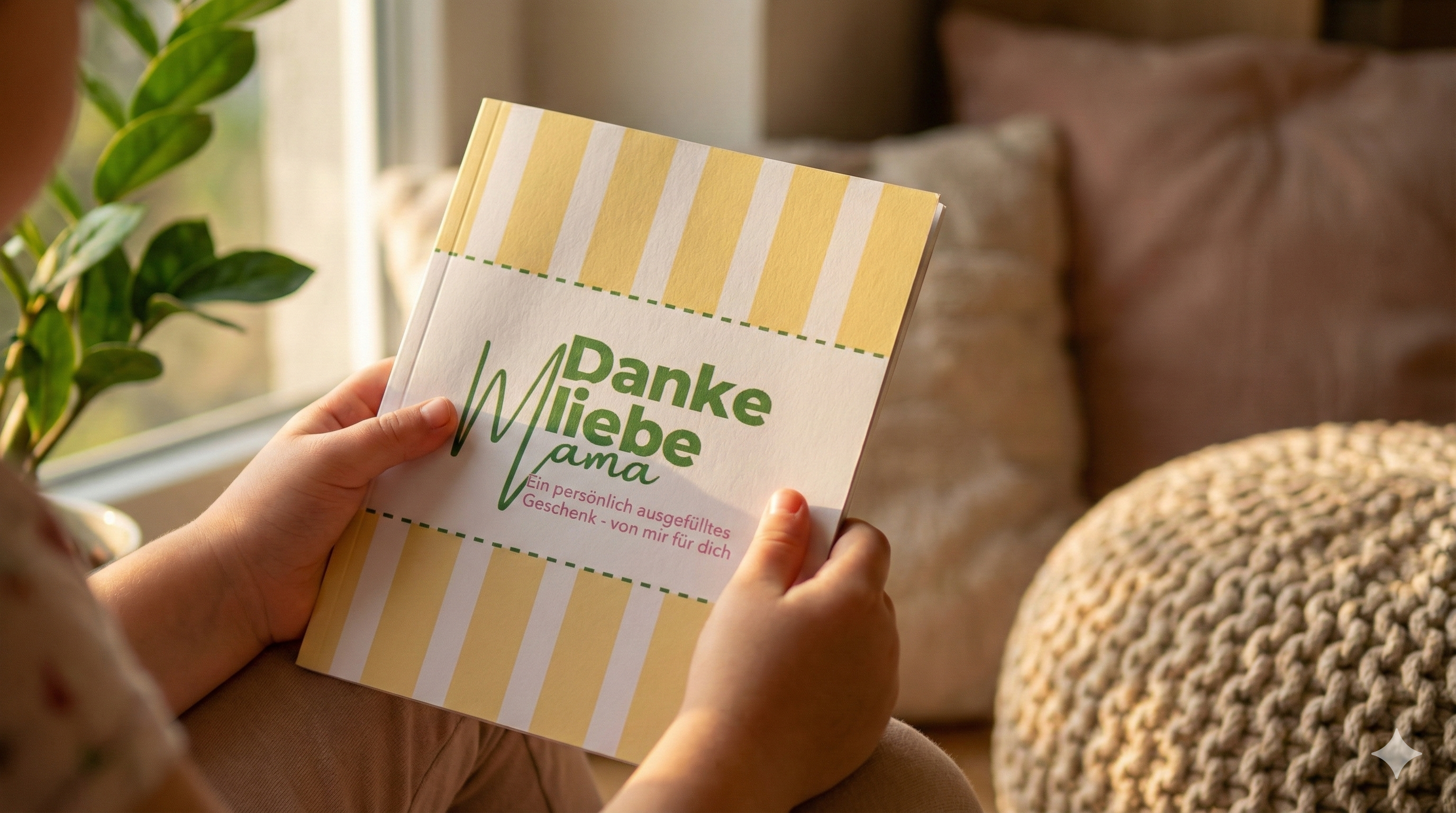Kind hält das fertige Danke liebe Mama Buch